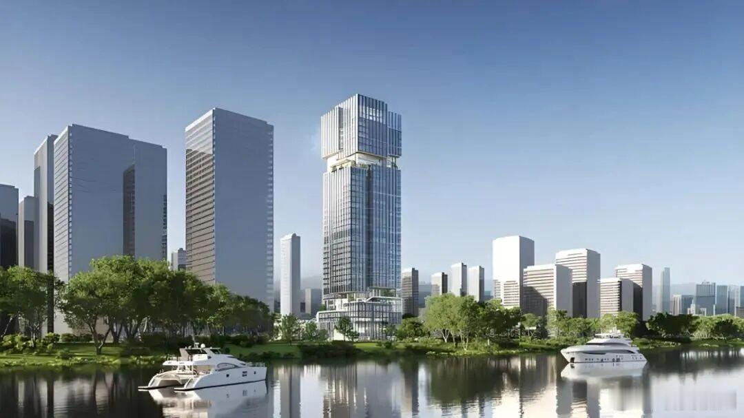三江口CBD“空中水晶盒子”亚升总部大楼主体结构已封顶幕墙精装施工中，，预计20