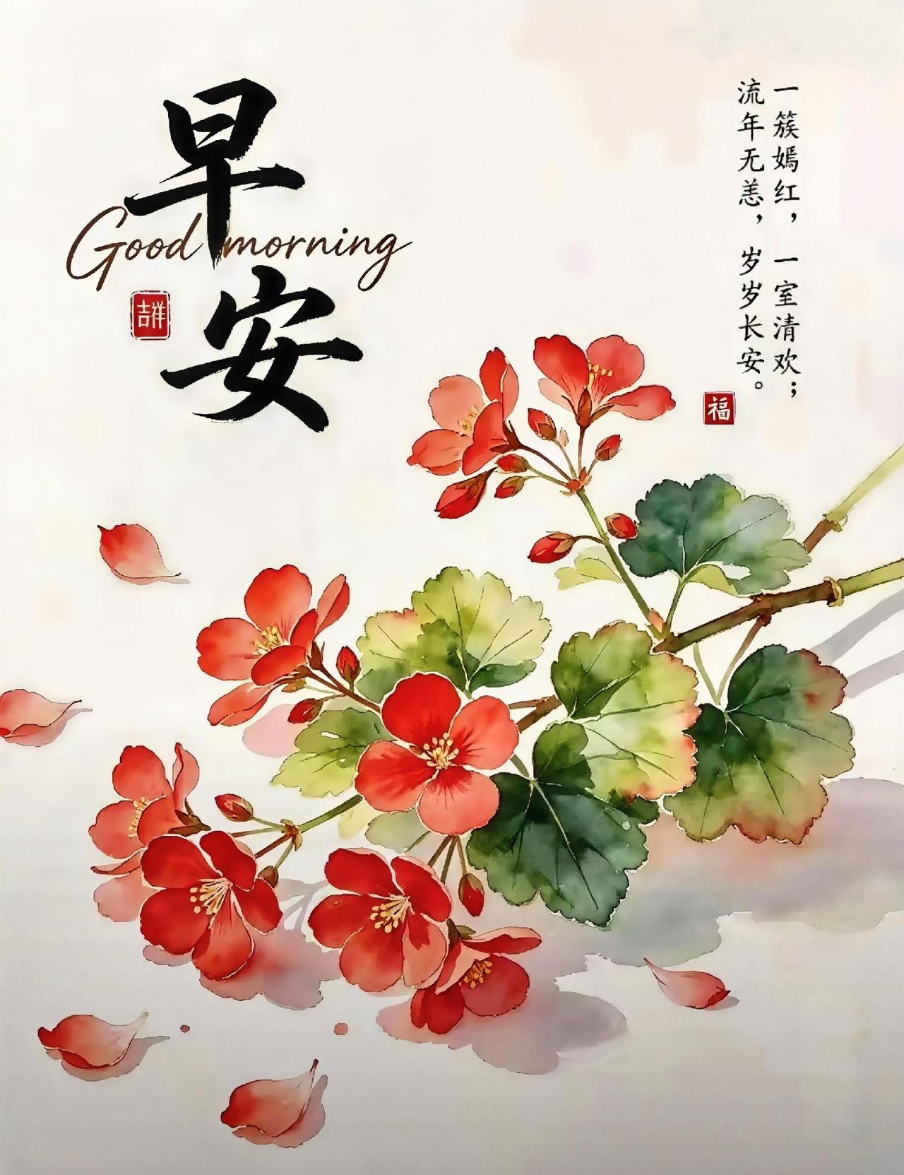 一簇嫣红映晨光，满室清欢伴安康。愿你岁岁无忧，早安吉祥！晒图大赛