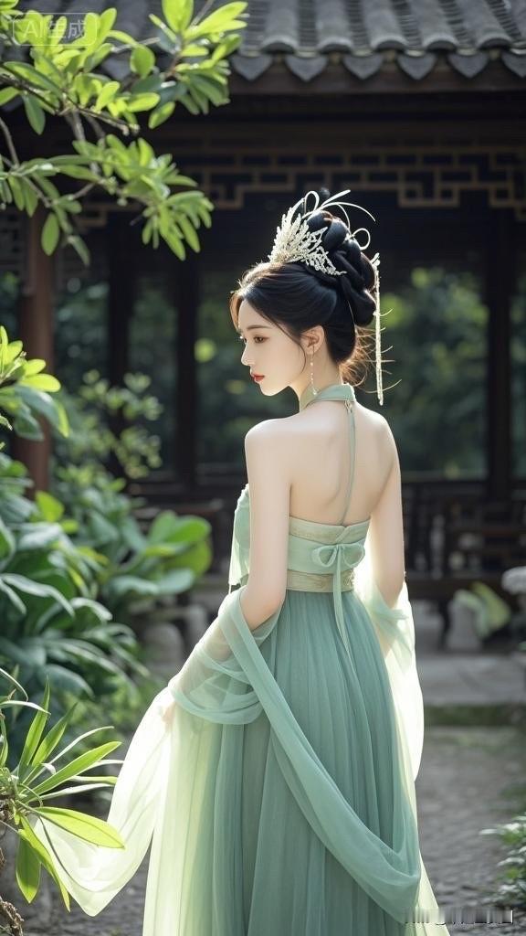 梦幻蓝裙少女，优雅气质满满