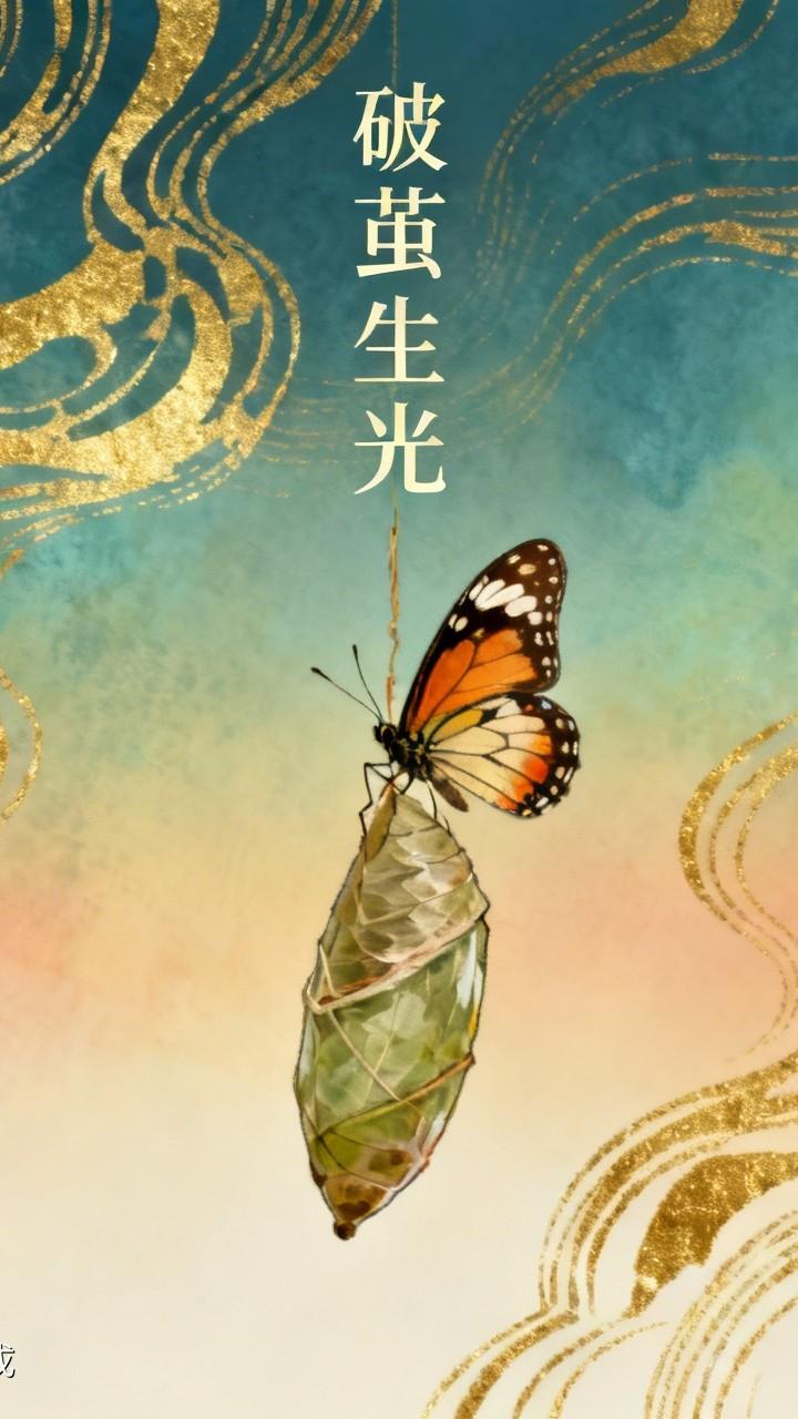 破茧生光《易经》离卦曰：“明两作，离。”光明需经历黑暗方能显现。蝴蝶破茧，必经