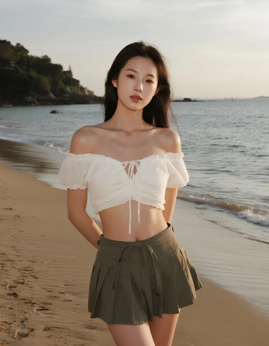 沙滩上的她，像海浪一样灵动