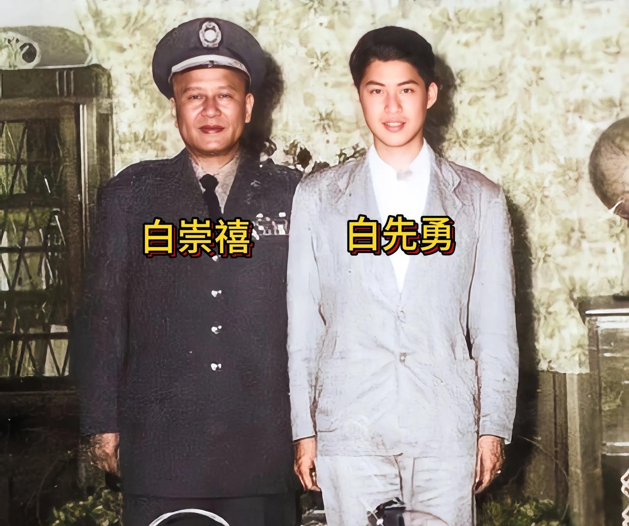 这是1962年白崇禧的儿子白先勇去美国留学前，与白崇禧的一张珍贵合影，白先勇是白