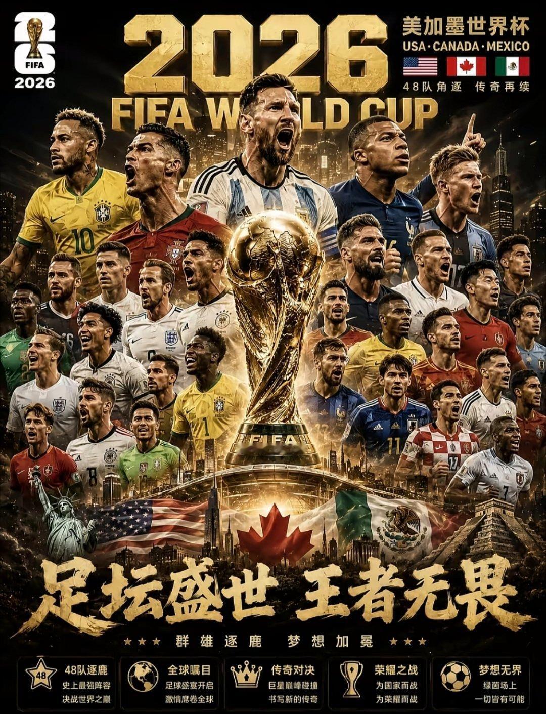 世界杯备战世界杯2026美加墨世界杯烽烟将起，当大力神杯矗立在时代中央，一众驰骋