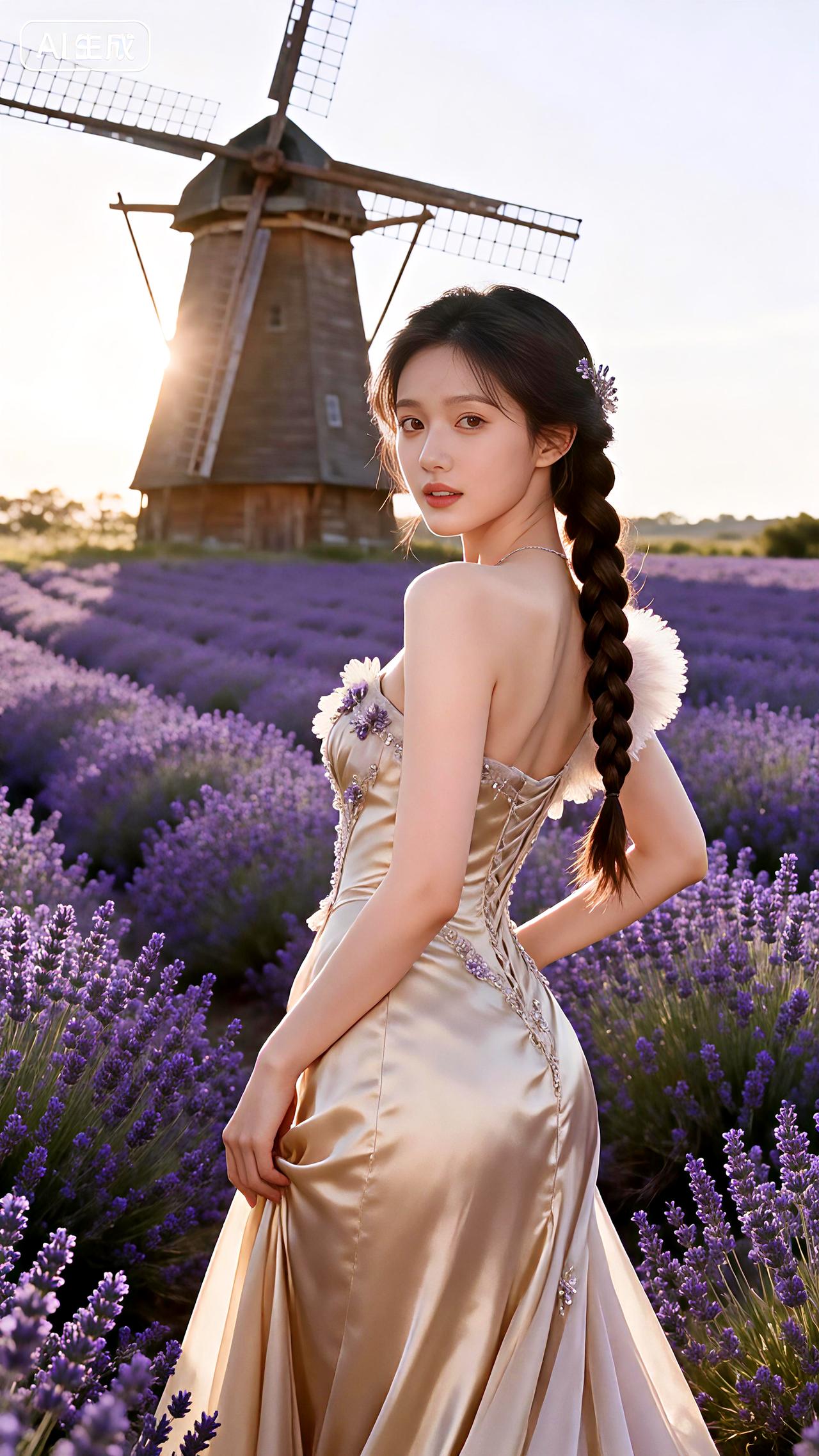 花田香槟，风车低语，收藏夏日诗行。高清全屏美图壁纸分享豆包壁纸