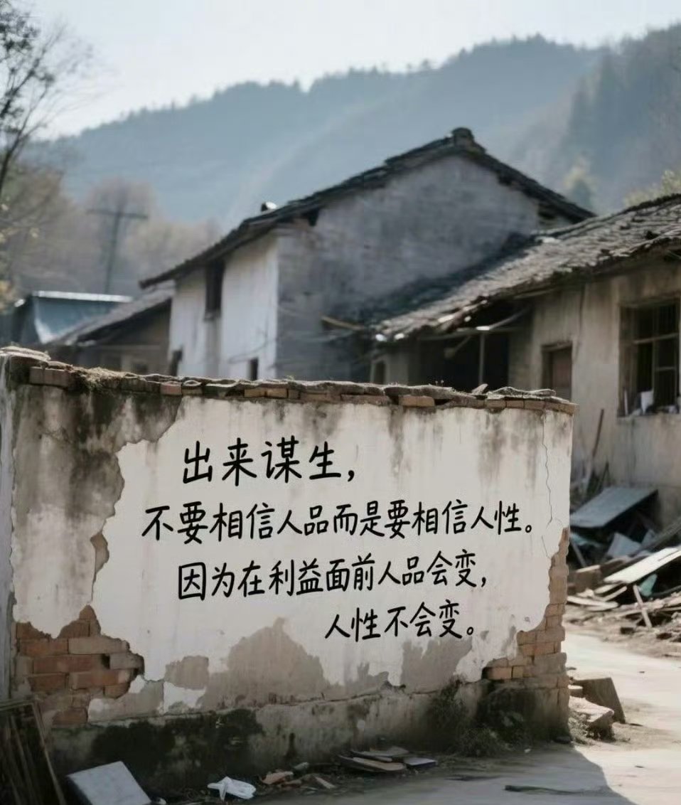 ◮出来谋生，不要相信人品，而是要相信人性。因为在利益面前人品会变，人性不会变