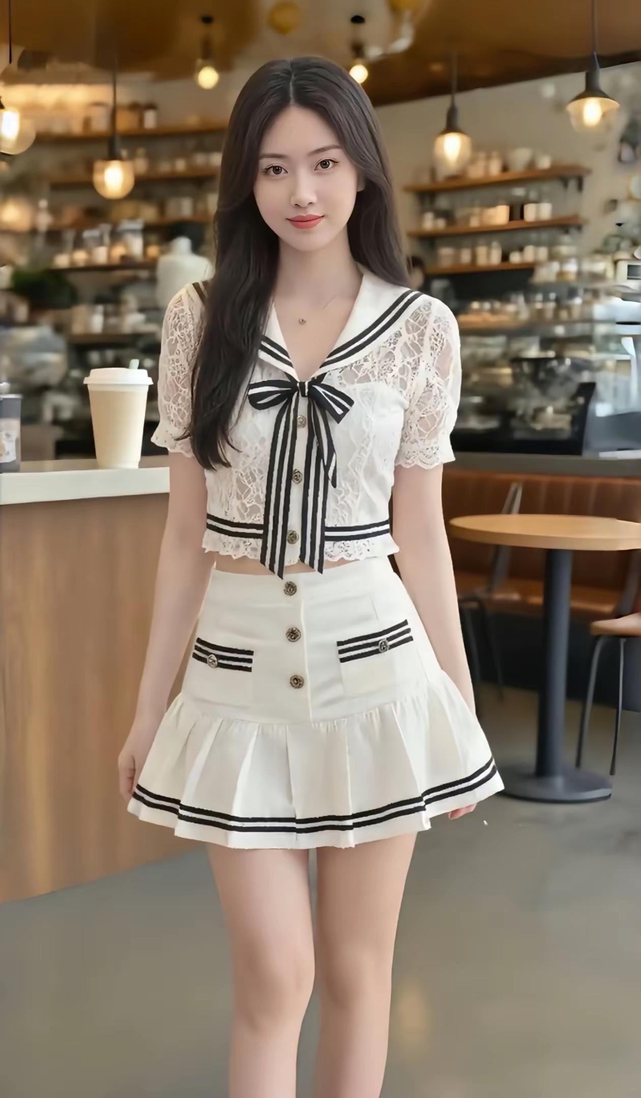 甜美少女风穿搭，咖啡馆里的清新一刻