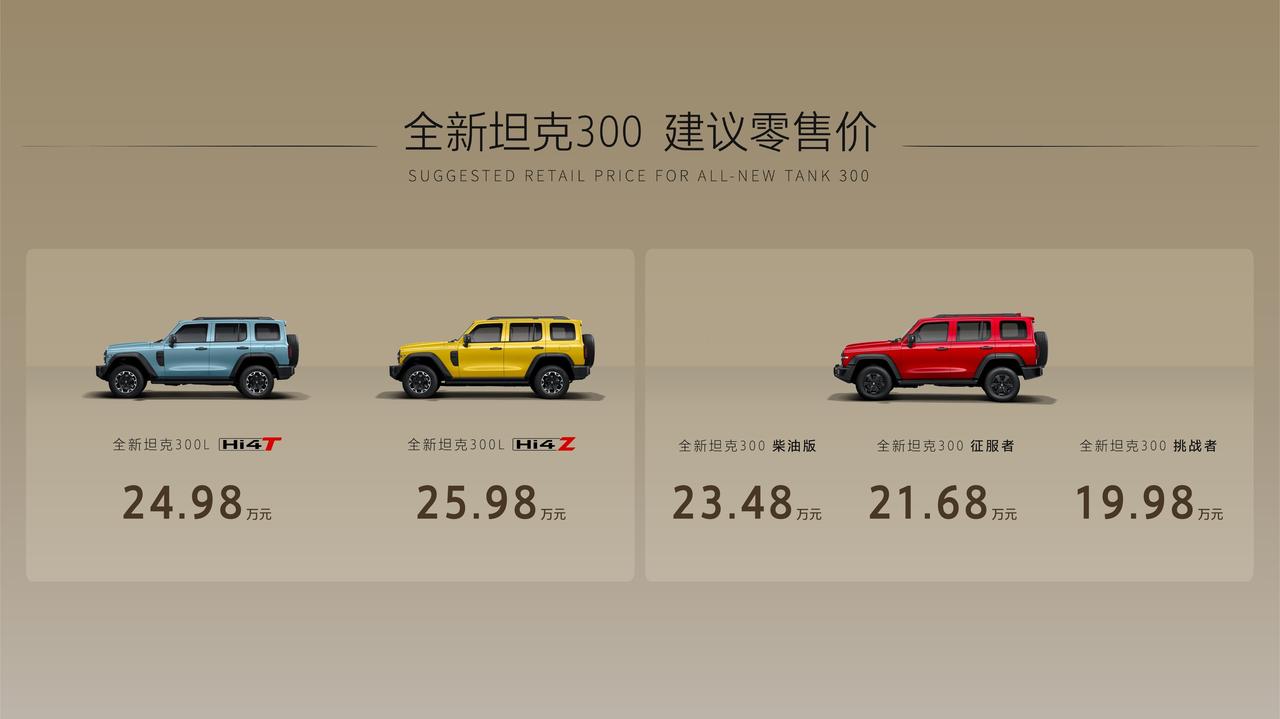 全新坦克300上市指导价：19.98万-25.98万元加长版300L：轴