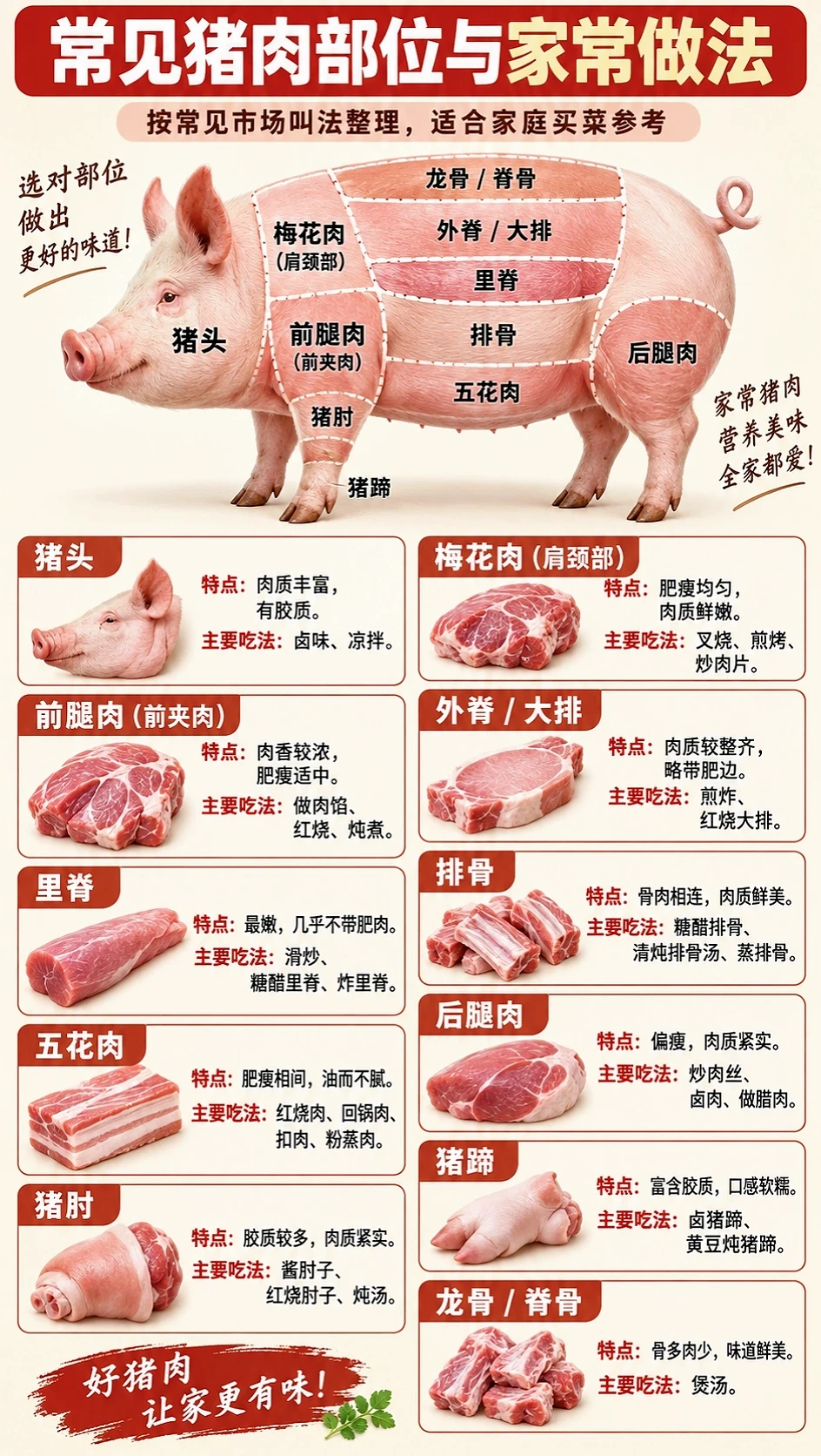 一图看懂猪肉的吃法