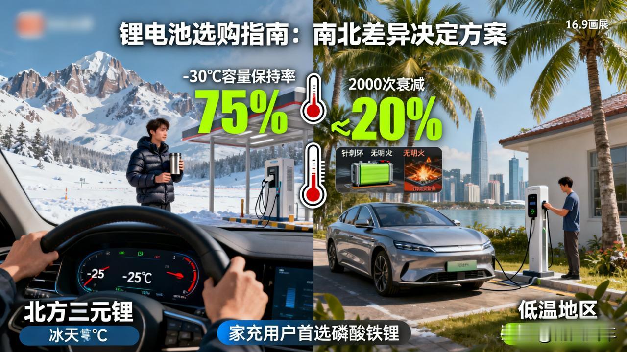 磷酸铁锂和三元锂电池，家用到底怎么选？简单粗暴：北方选三元锂，低温性能好；南