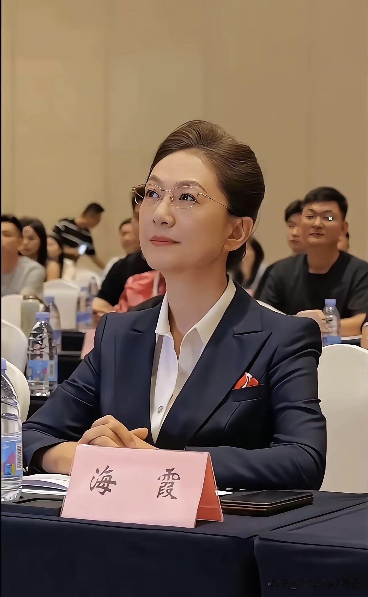 穿着藏蓝色西装的海霞，不管是身高、骨架、仪态，看上去都是那么大方，是央视最有气质