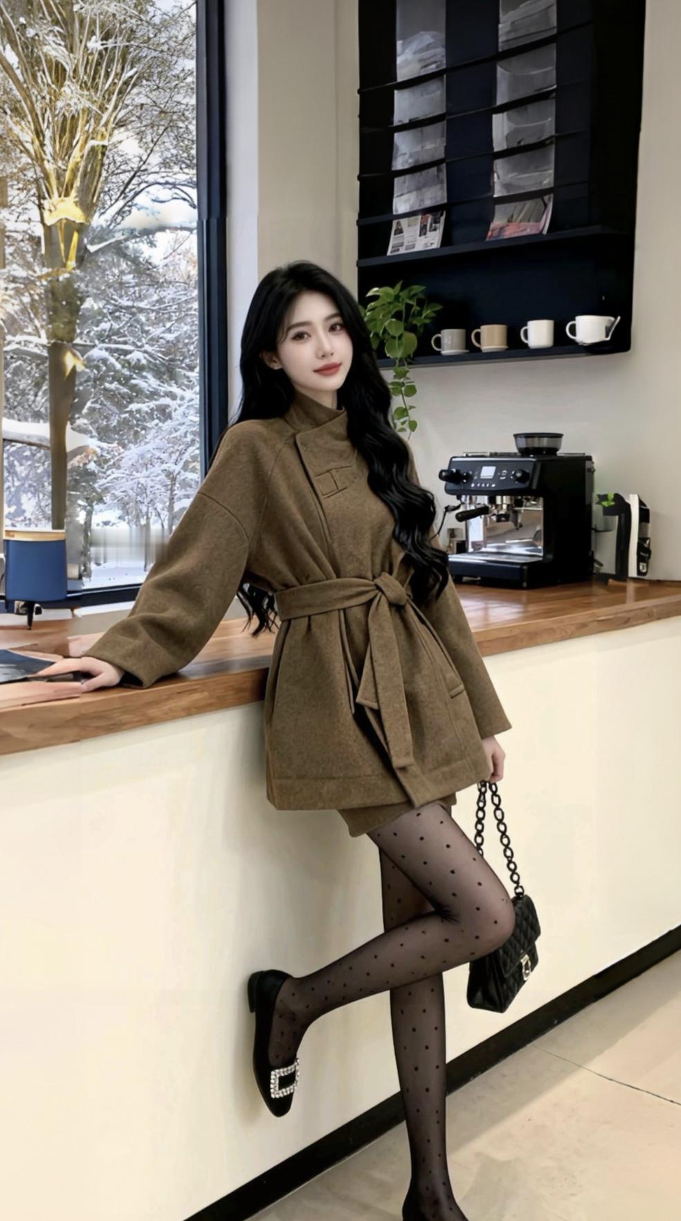 秋冬就应该大衣配厚黑即保暖又靓丽又显气质谁见了谁不迷糊才怪呢