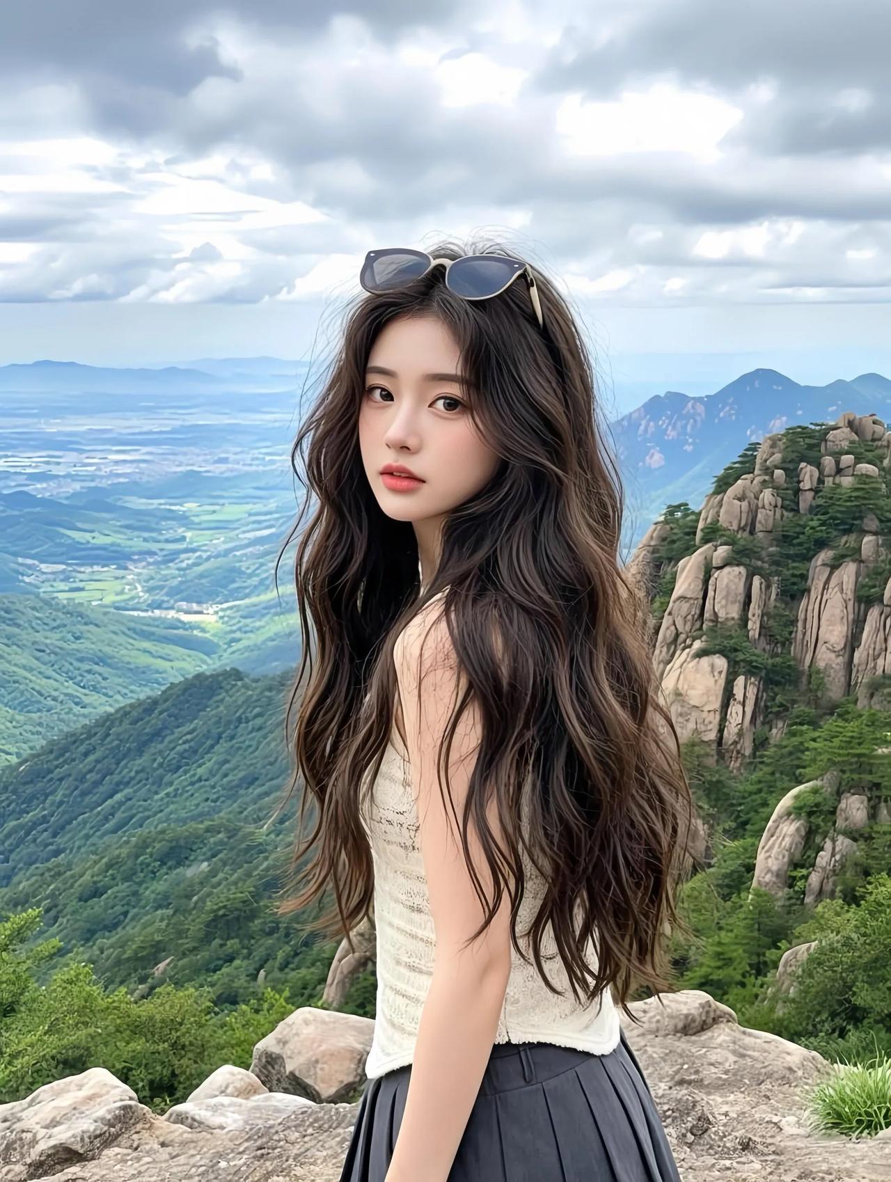 云海之上少女与自然共舞青山绿水观山峦云海户外穿搭