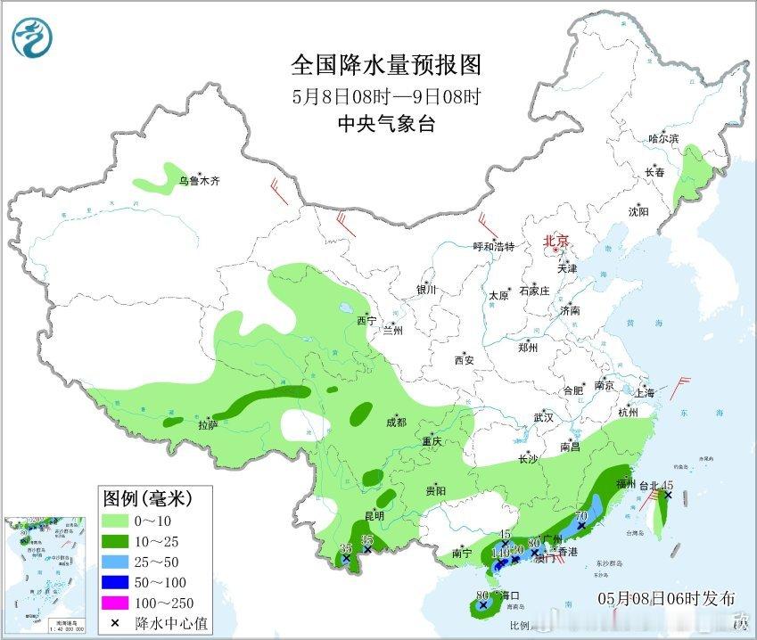 【强降水】昨天到今晨，冷空气继续东移南下，降雨向南向东推进，东北东部和南方多地出