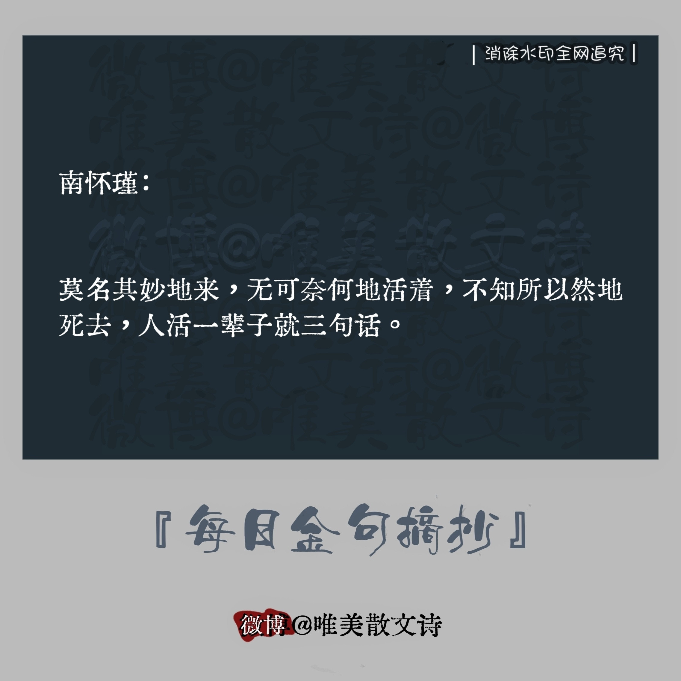 “南怀瑾：莫名其妙地来，无可奈何地活着，不知所以然地死去…。​”​​​