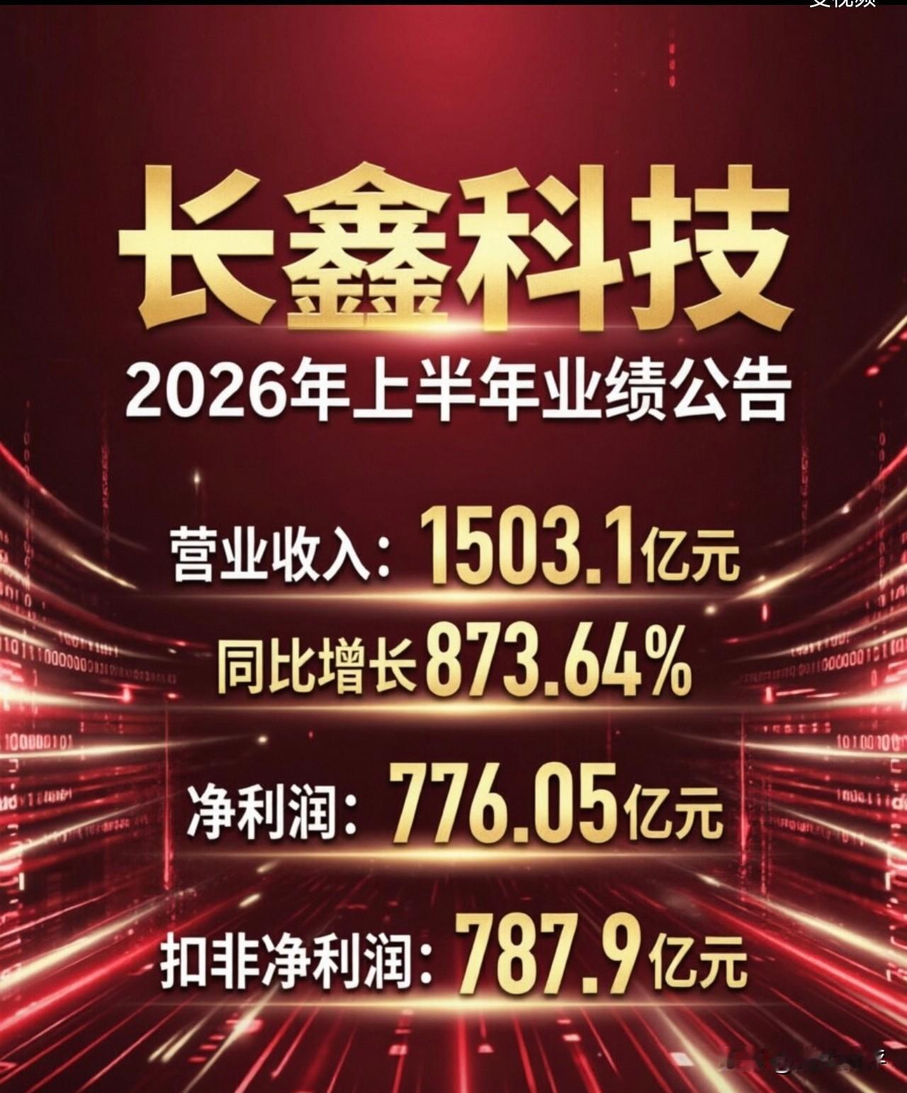 长鑫科技2026年上半年业绩靓丽！2026年全年净利润有没可能超过2000亿元？
