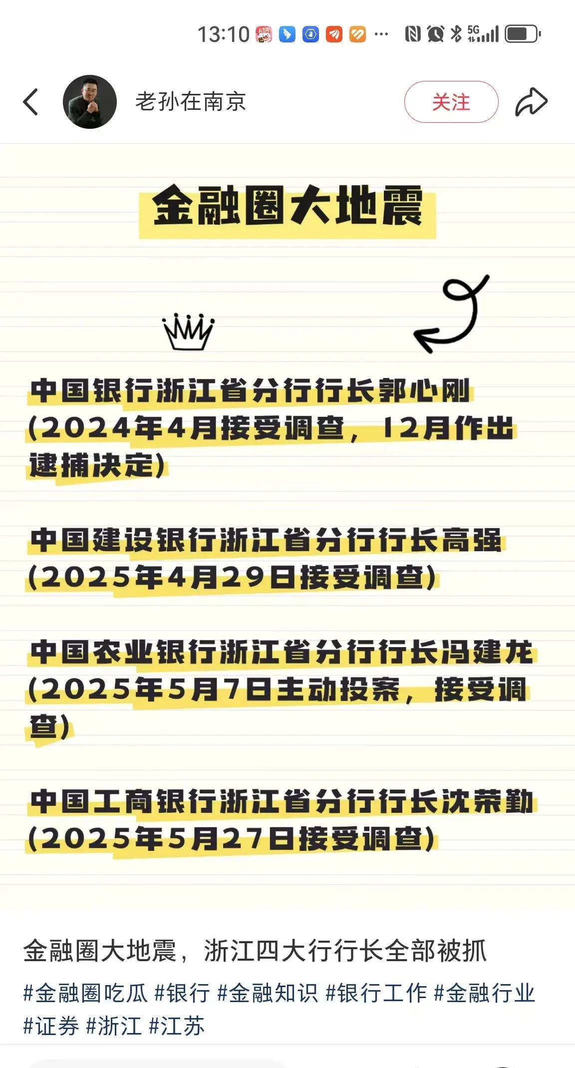 四大银行一把手纷纷落马？