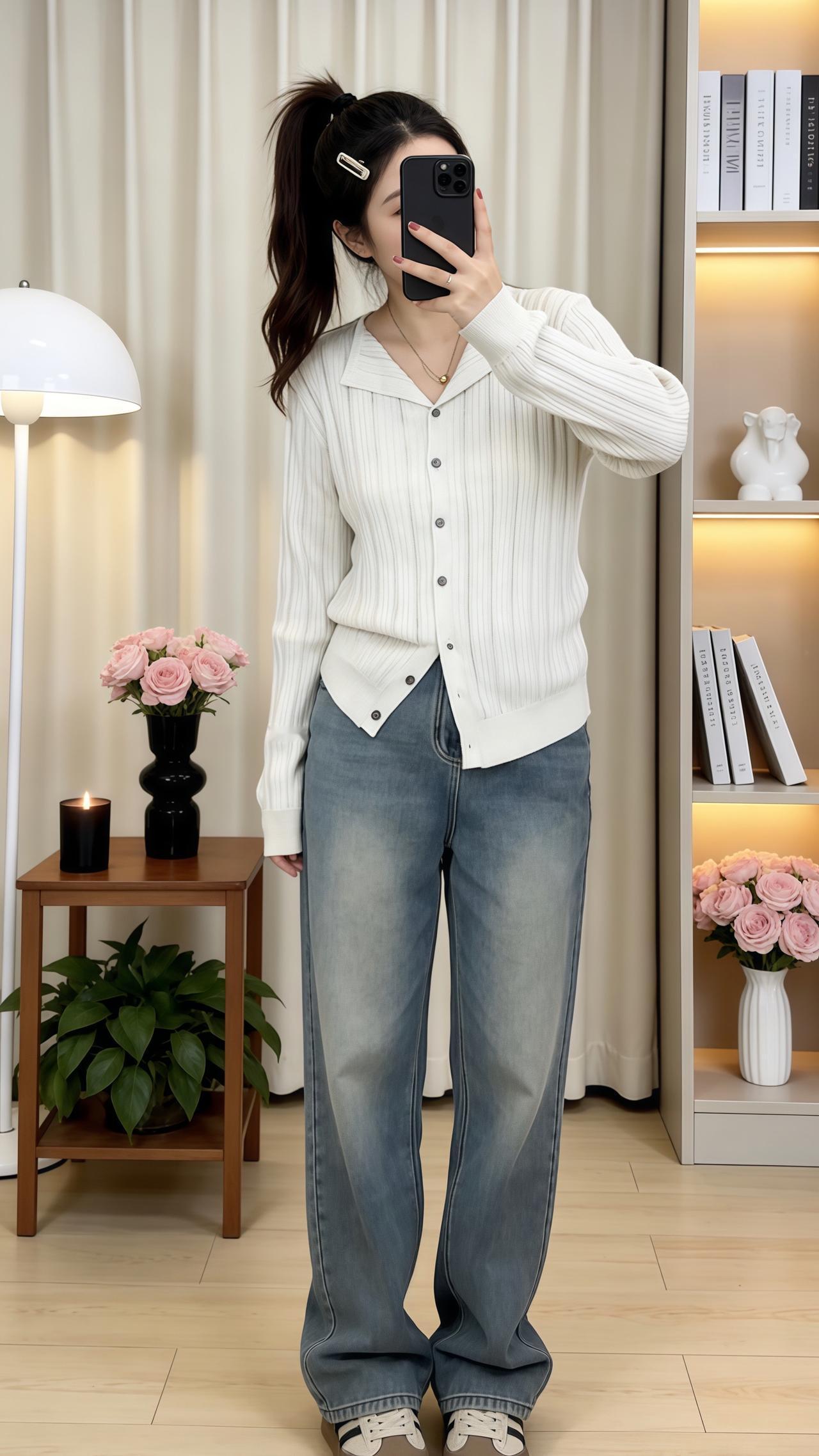 宽松翻领针织衫休闲百搭