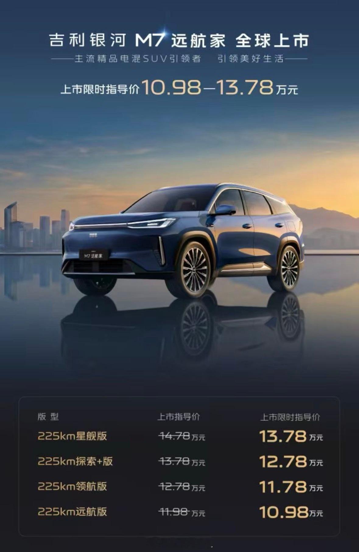 吉利银河M7远航家上市限时指导价10.98万元起、这价格也卷疯了，今年是有人