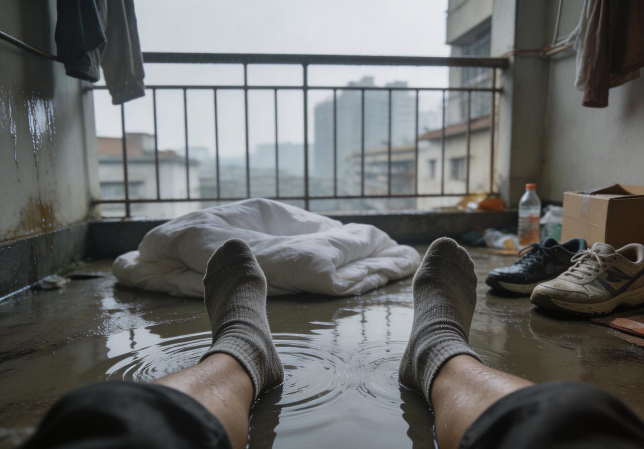 租房打工的人，梅雨季真的太容易吃亏了。昨天一夜大雨，我家阳台地漏堵了倒灌水，被