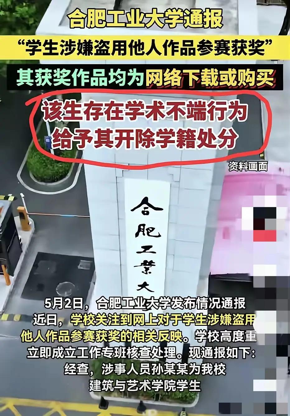 同样是学术抄袭，造假，为啥结局天壤之别？刚刚，就合工大处理学生抄袭获奖被开除一事
