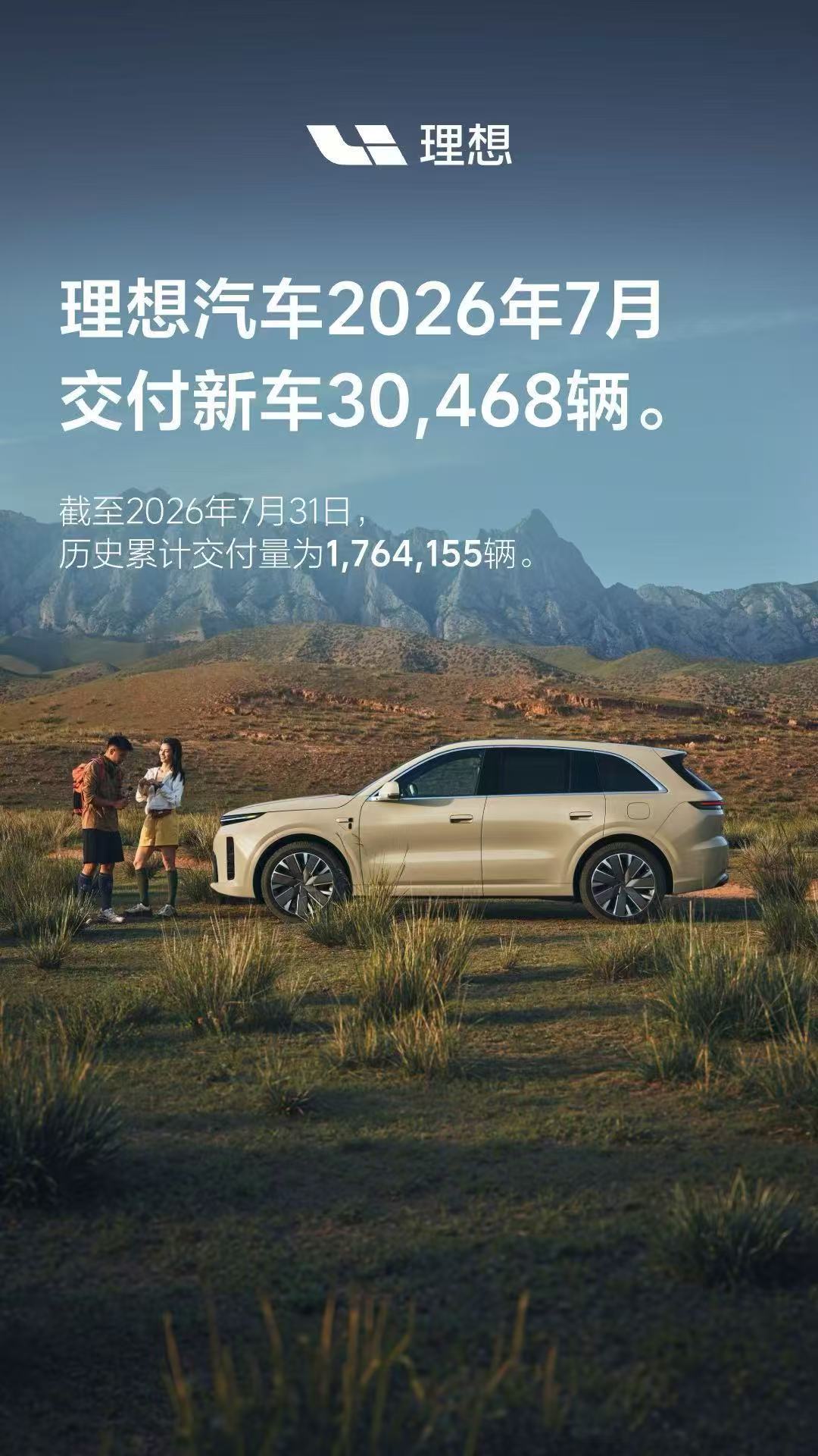 7月份理想交付新车30468辆这个月新一代理想L6上市开始交付看看8月份完整交付