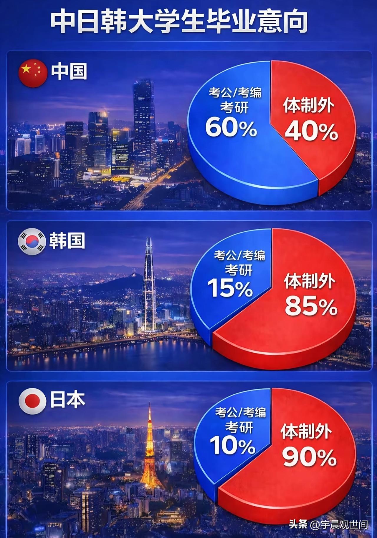 中日韩三国大学生毕业后的就业意向对比！