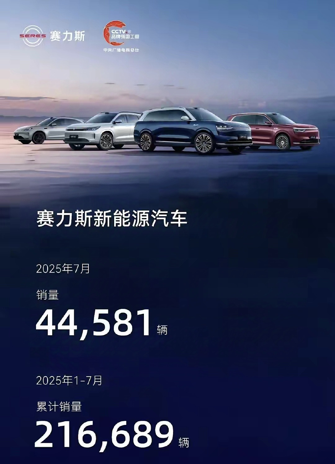 赛力斯，7个月累积销量216689辆。小米，    7个月累积销量187401