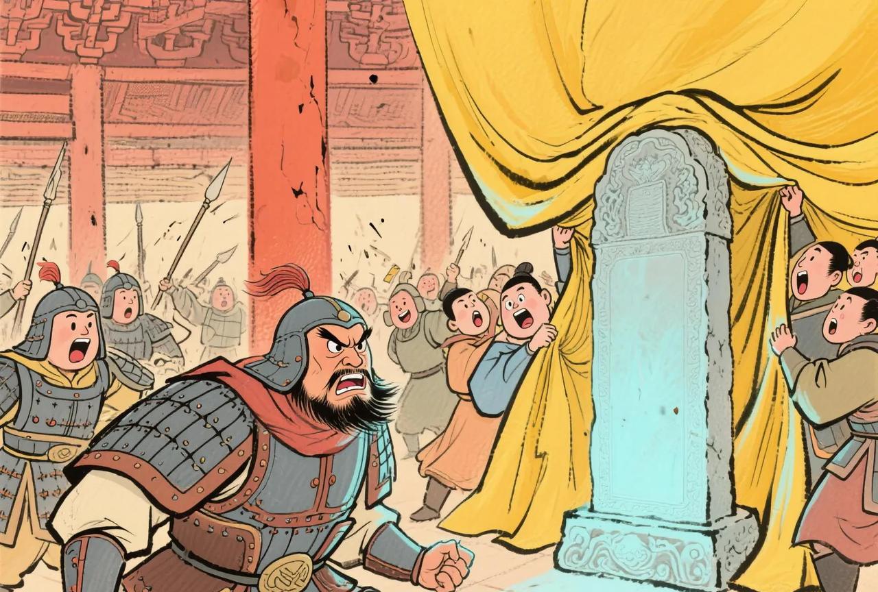 1127年，金兵攻破汴京，完颜宗翰带人闯入皇宫抢掠，偶然发现一处被金黄布幔遮蔽的