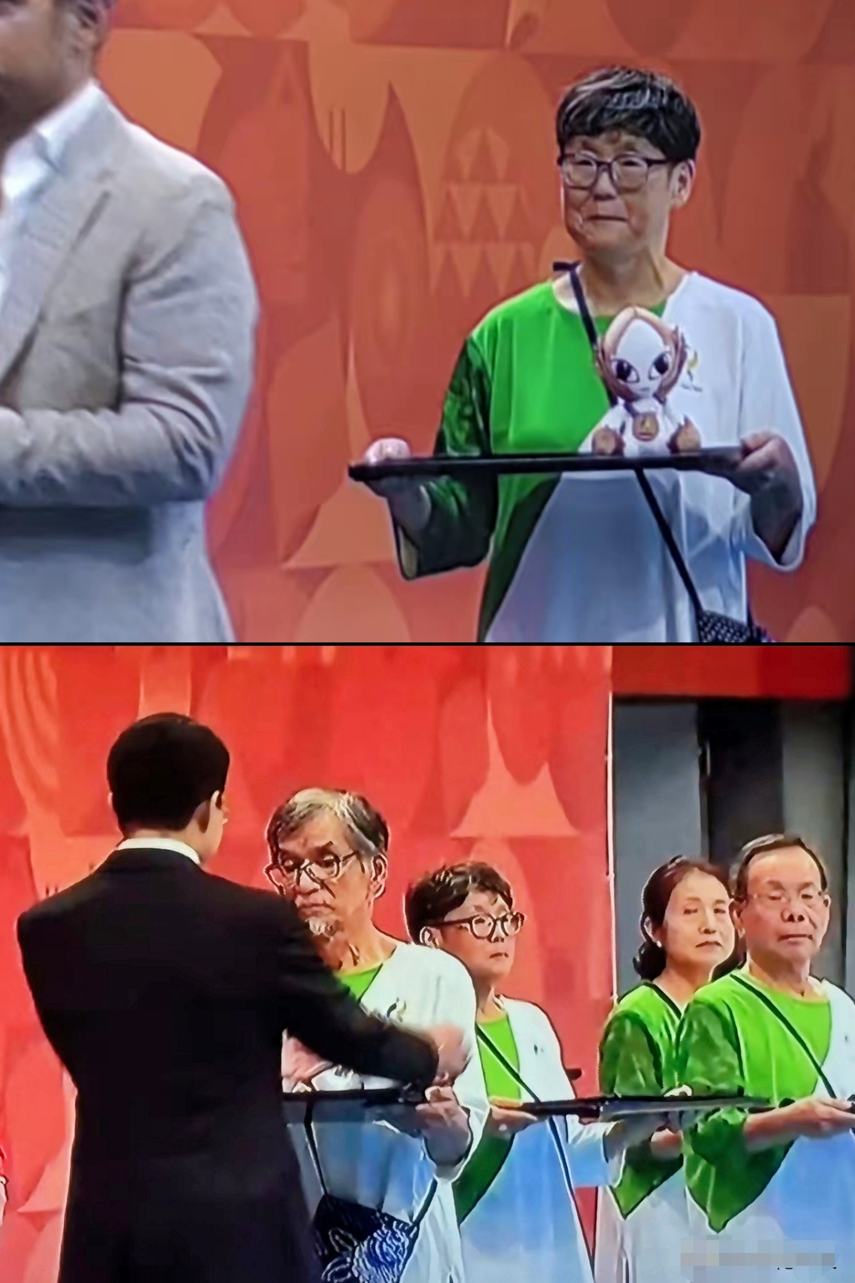 名古屋亚运会颁奖，这一幕属实让人意外！看了爱知·名古屋亚运会女子4×100米自由泳颁奖仪式，发现捧着