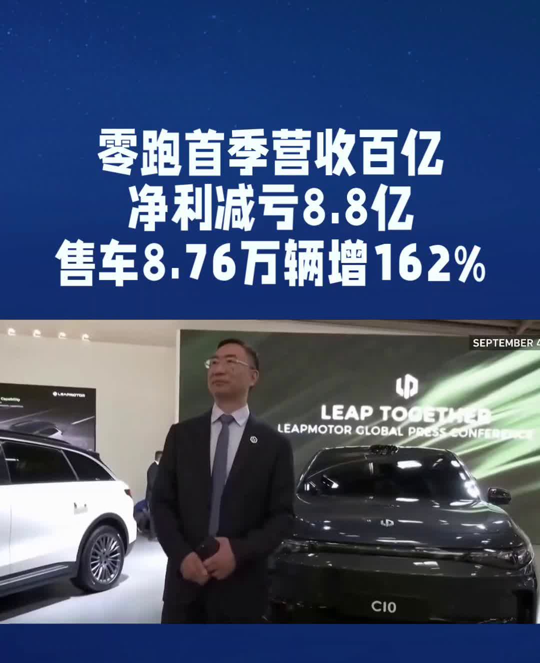 零跑首季营收百亿，净利减亏8.8亿，售车8.76万辆增162%。零跑一季度的