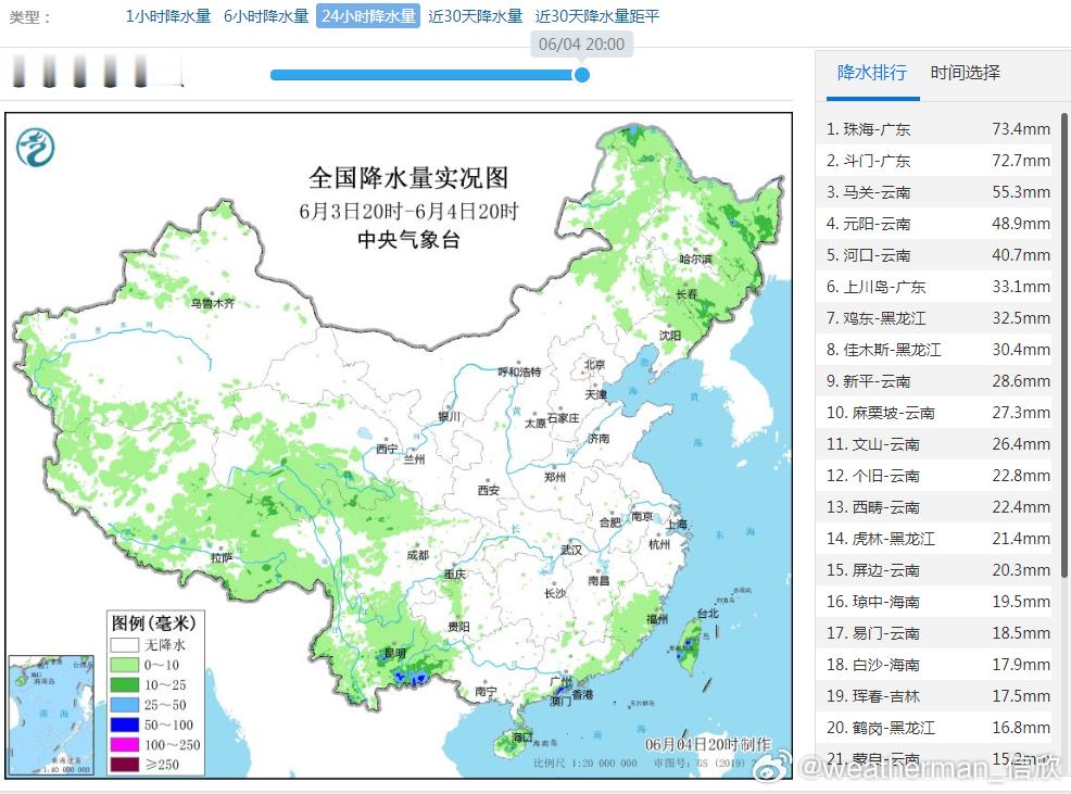 【高考期间有强降雨】昨晚到今天，我国降水总体减弱减少。在广东珠海、斗门，云南马关
