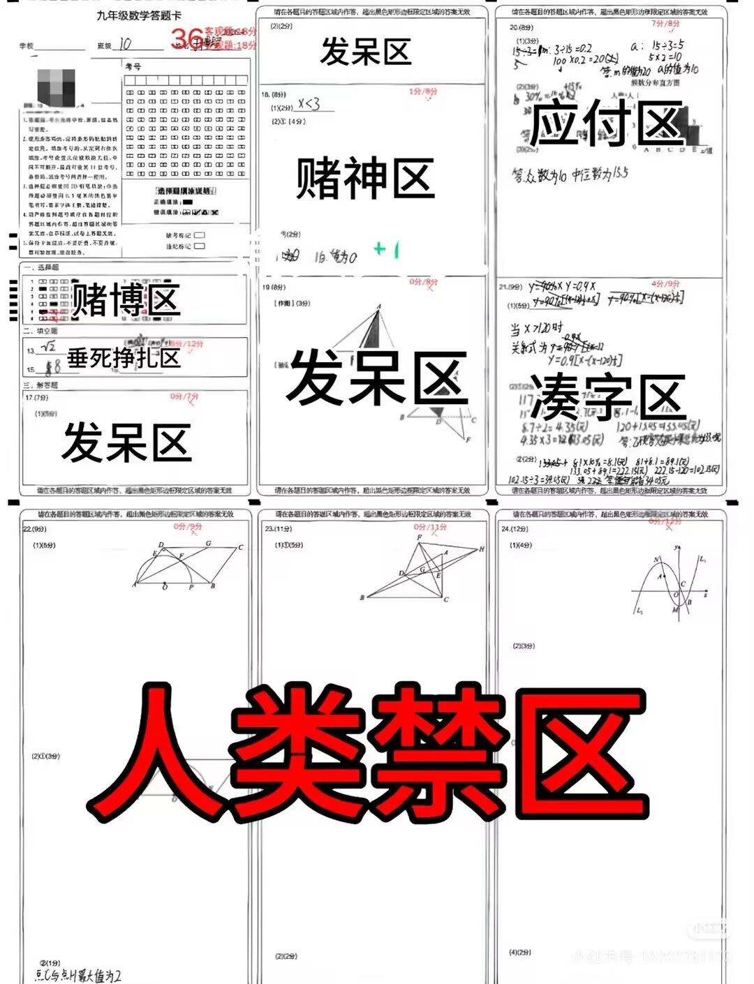 看到这张分区的数学试卷，想起来上学时好像也学过数学，这分区完美描绘出我的答题过程