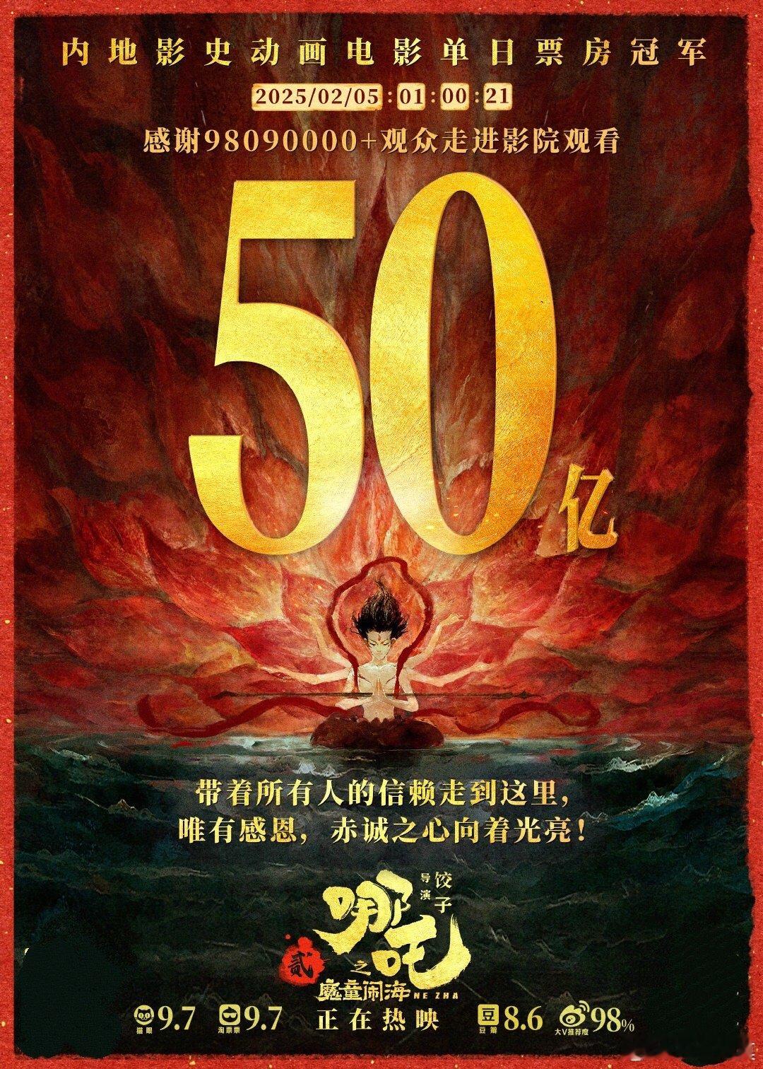 哪吒2票房破50亿哪吒2票房超50亿哪吒2票房超哪吒1上映第八天，《