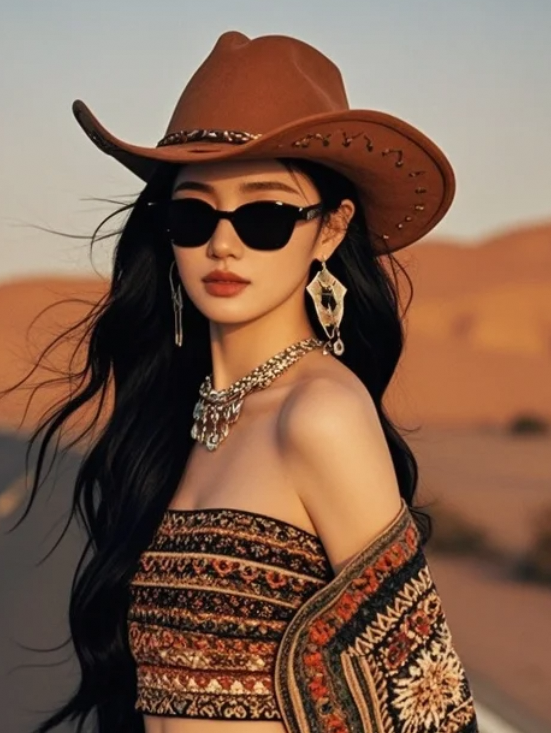 她在沙漠里一站，直接美成了西部大片女主角！
