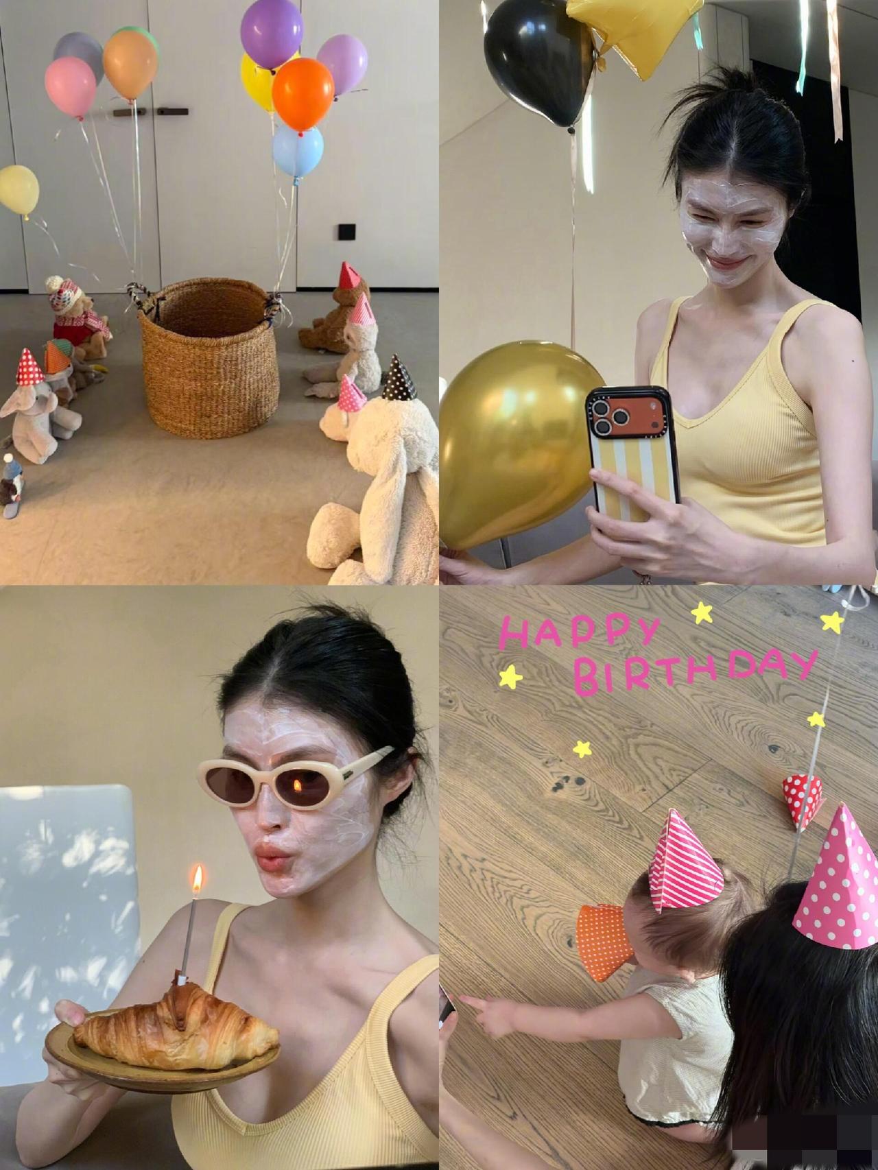何穗晒出儿子一岁照，小家伙虽只露后脑勺，却肉乎乎的超萌，肤色似乎遗传了妈妈的冷白