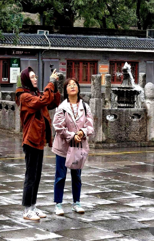 40岁还要靠滤镜活着吗？江疏影素颜逛碑林，旧外套、零妆感，却在一堆石碑前站了