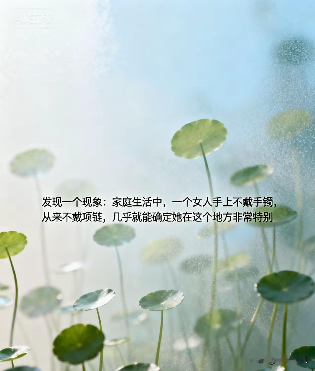 发现一个现象：家庭生活中，一个女人手上不戴手镯，从来不戴项链，几乎就能确定她在这