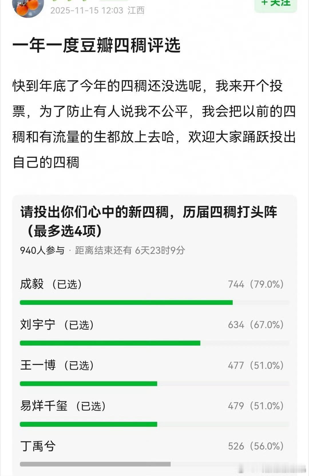 内娱四大普男其实普男不太准确，看看豆瓣每年的四大瞅男评选结果。
