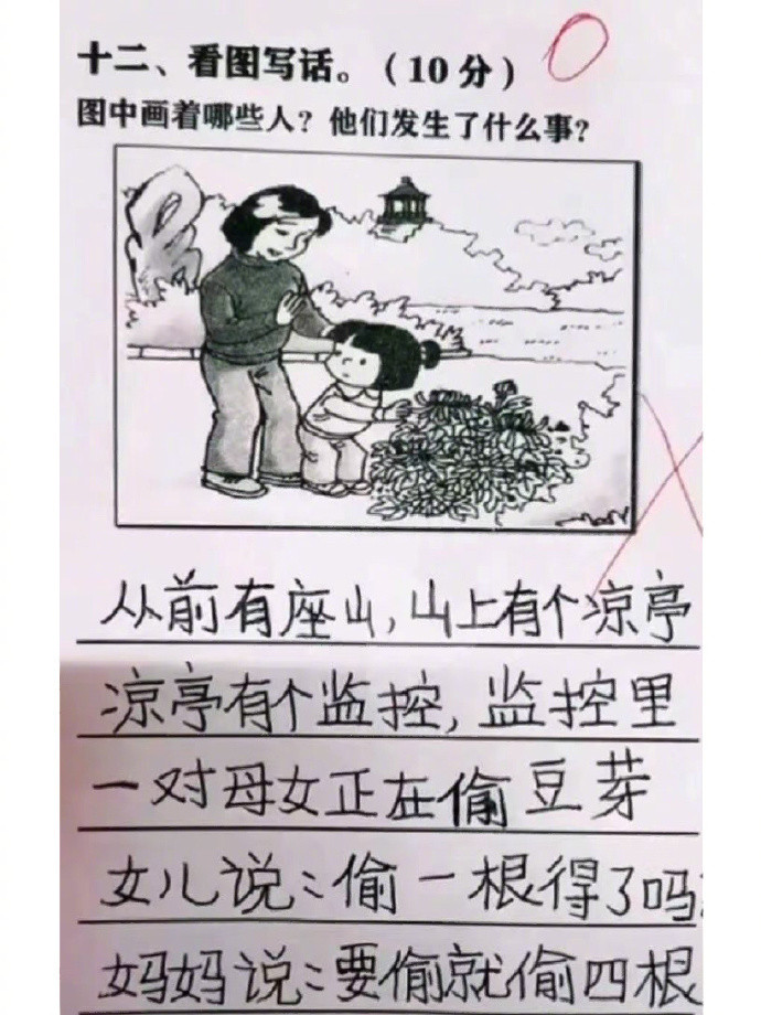 题目0分，不过这孩子的想象力满分吧。[笑着哭]​​​