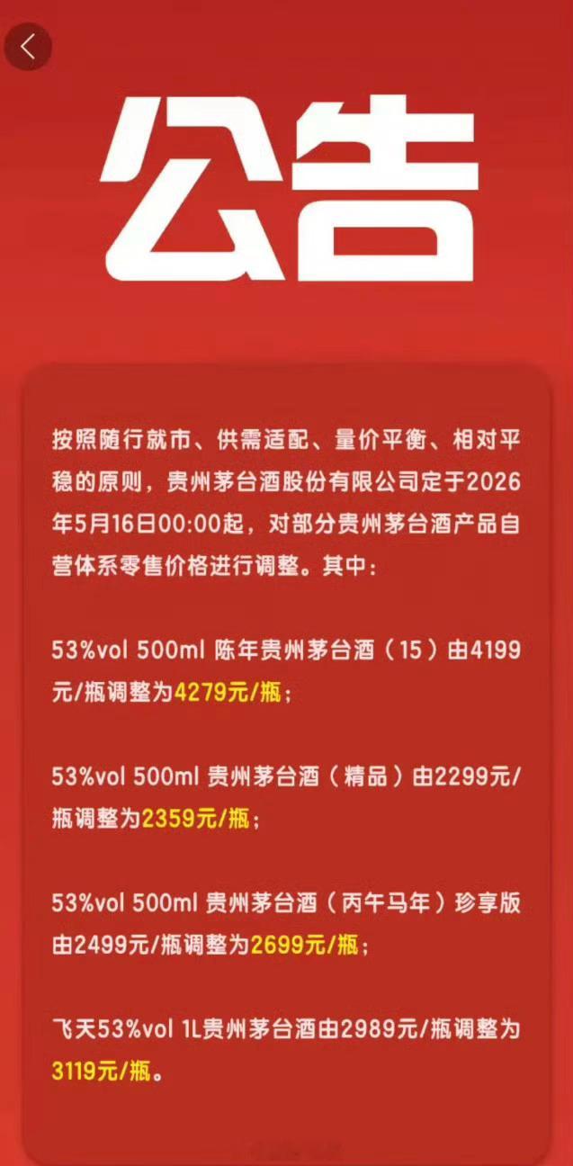 茅台宣布：部分产品涨价