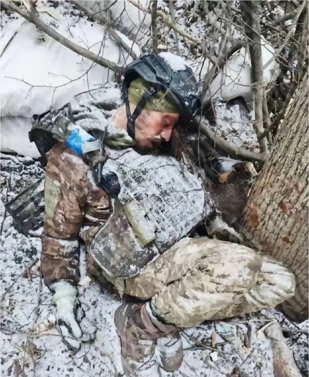 战争是残酷的这名乌克兰士兵战死了，身上飘了一层雪，这是谁的儿子，这是谁的丈夫，这