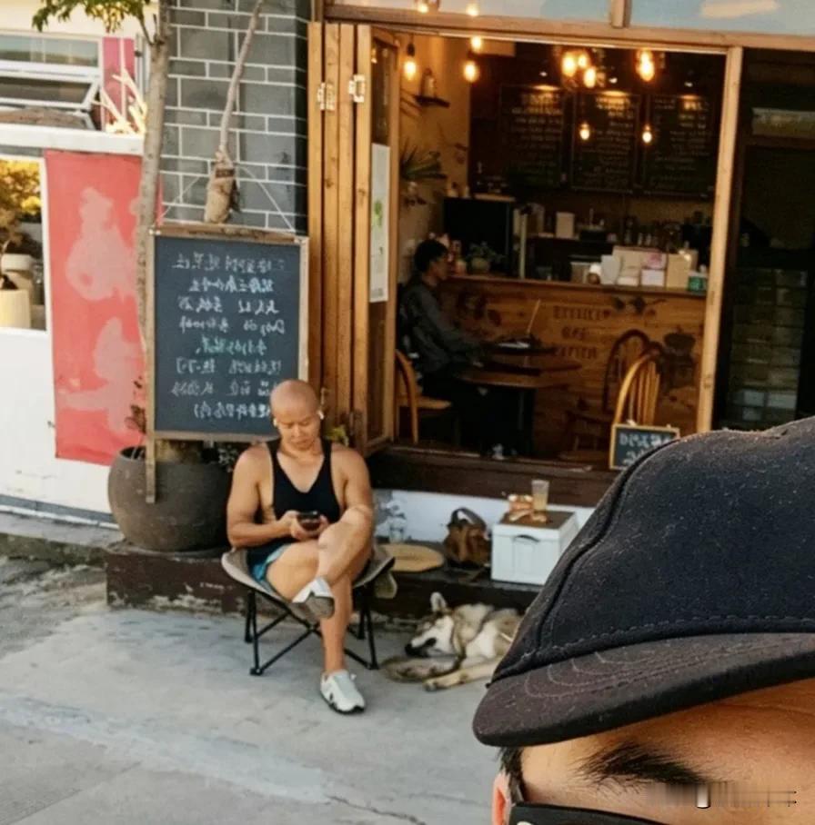 有网友在云南大理一间咖啡店门口偶遇51岁的乐嘉。画面里，他安静坐在户外椅子上，低