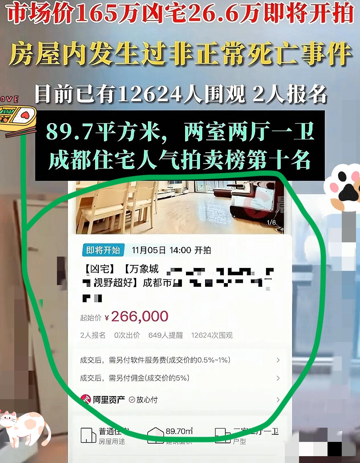 成都市成华区万象城附近，有一套89平的“凶宅”挂牌，售价26万，这可是捡到宝了。