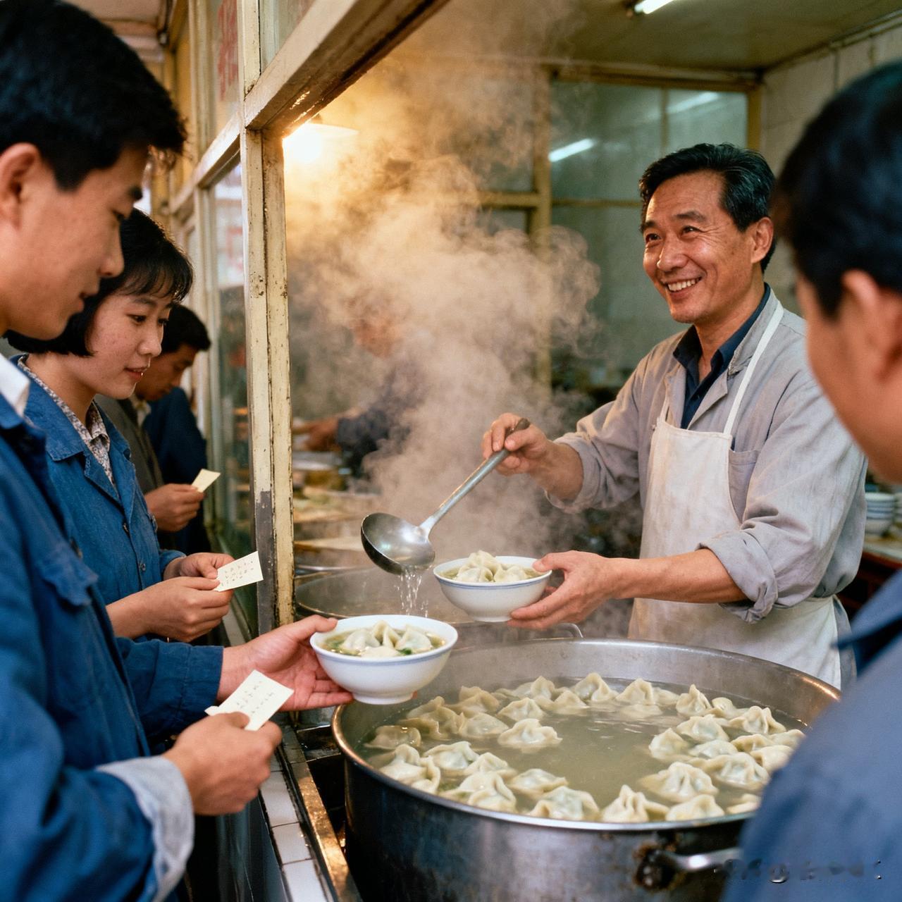 八十年代中期，我常去光顾那家“江毛水饺”。店里还保留着传统的购餐方式——先到窗口
