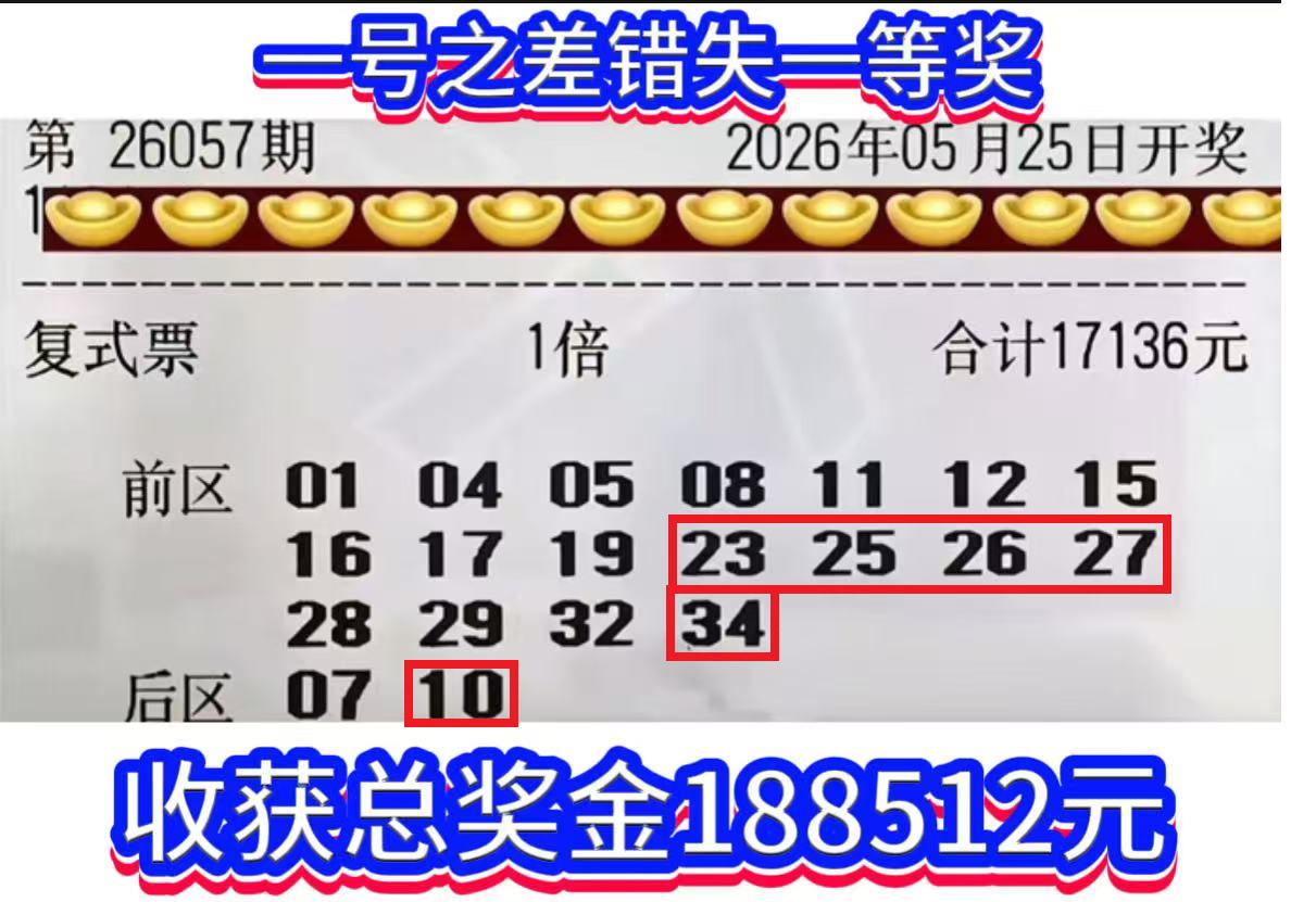 大乐透26057期太遗憾！18+2复式票前区全中，一号之差错失961万。大乐