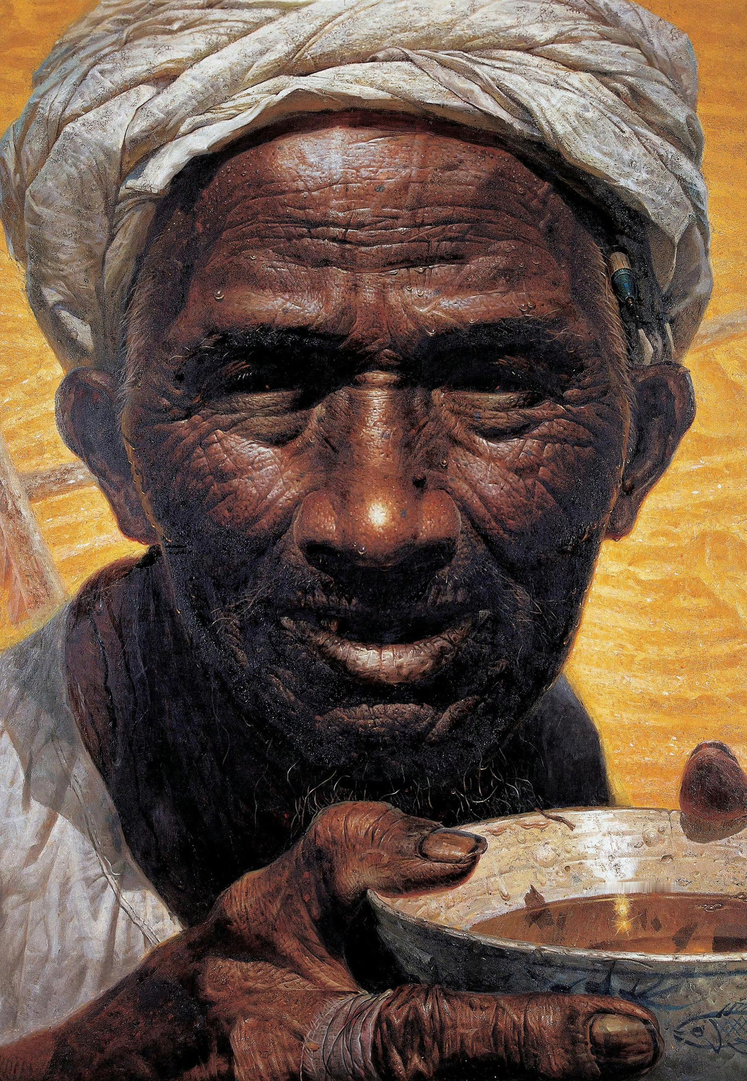 著名油画作品《父亲》，作者是四川美院的罗中立院长。右边是他去欧洲进修两年后回国画