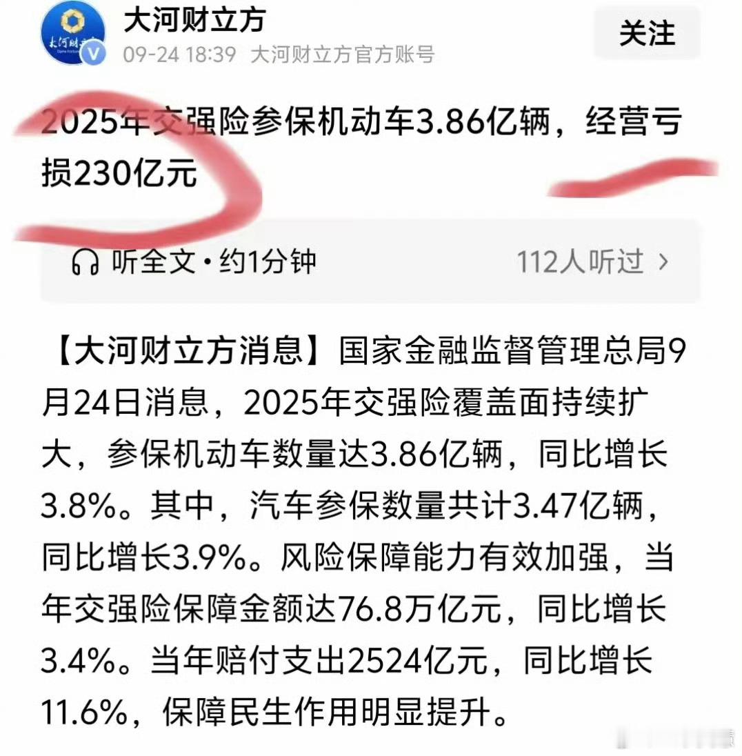 交强险经营亏损两百多亿这是不是证明大家现在小磕小碰都用交强去外面修理厂随便修修了