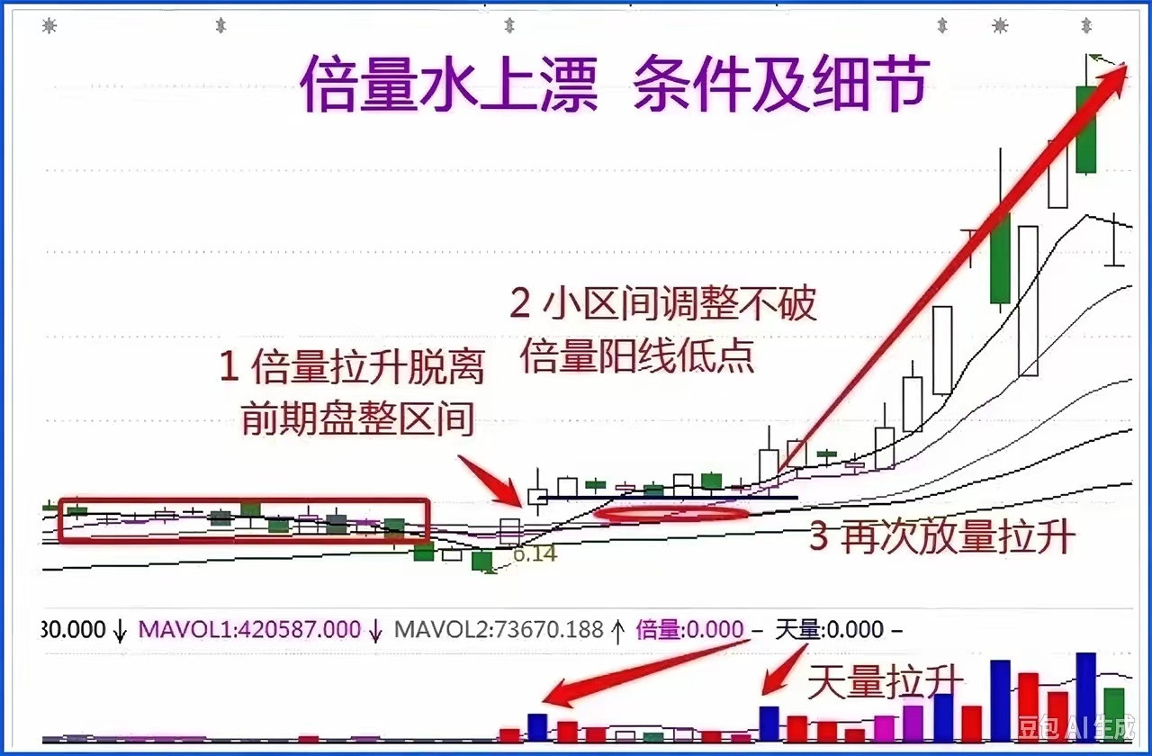 倍量水上漂，抓主升浪的经典形态很多散户总想抓住主升，却经常半路下车，今天分享倍量