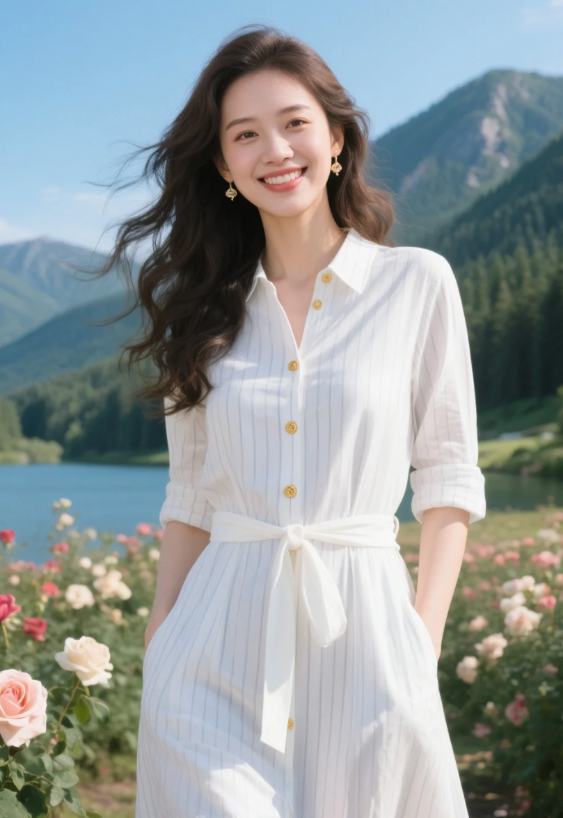 天空很蓝，花很美，但她笑起来更耀眼