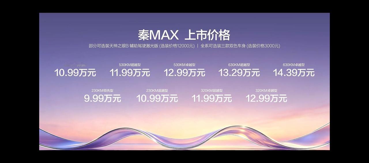 秦中王上价了，秦MAX，目前秦家族里最大的车纯电版10.99万－14.39